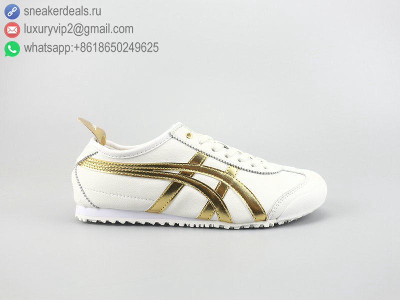 ONITSUKA TIGER MEXICO 66 LOW WHITE GOLD LEATHER UNISEX RUNNING SHOES